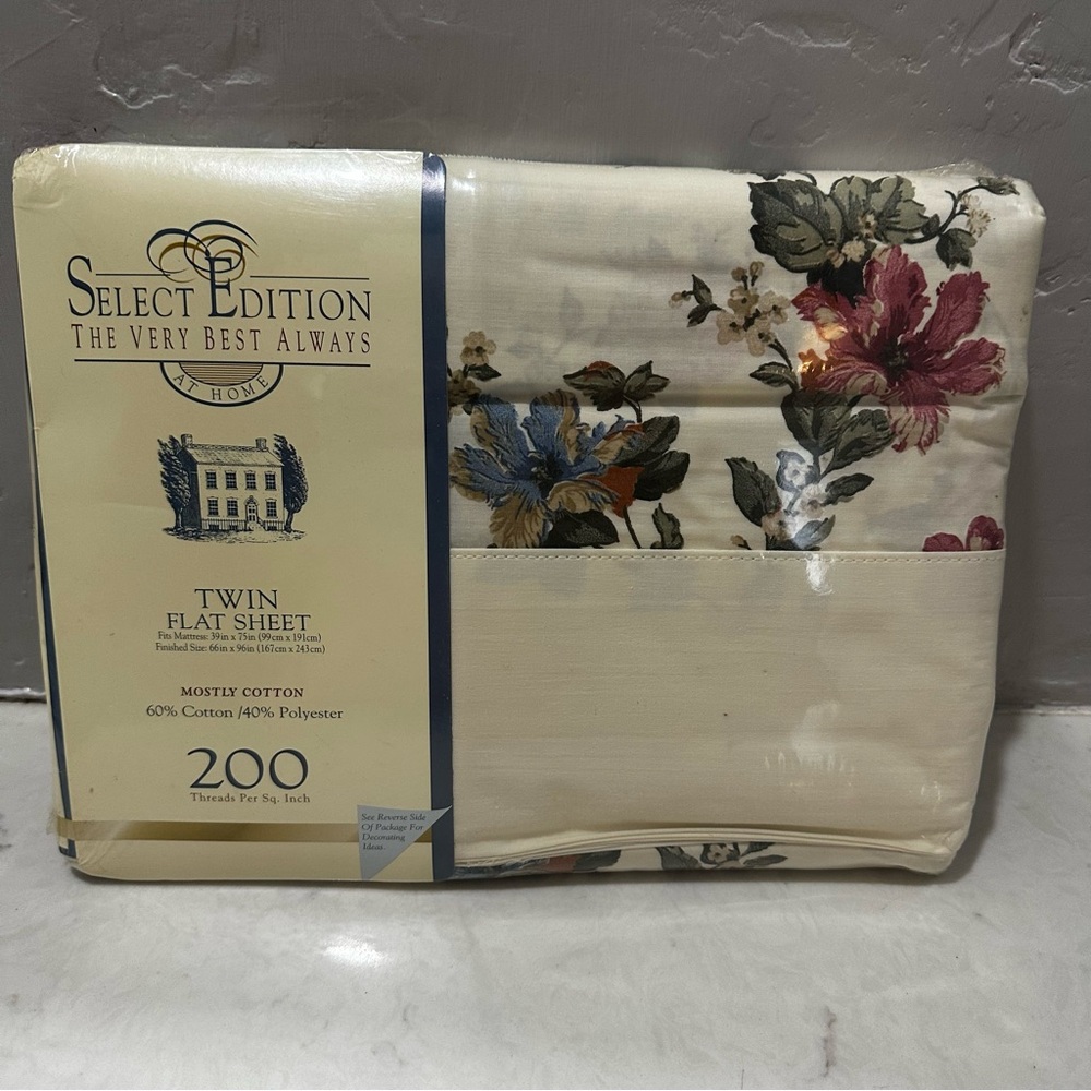 Vintage Twin Flat Sheet Cotten Blend Floral Select Edition 200 Thread Count NEW